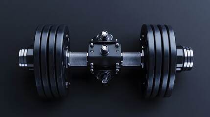 Fototapeta premium Black Adjustable Dumbbell on Dark Background for Fitness Training