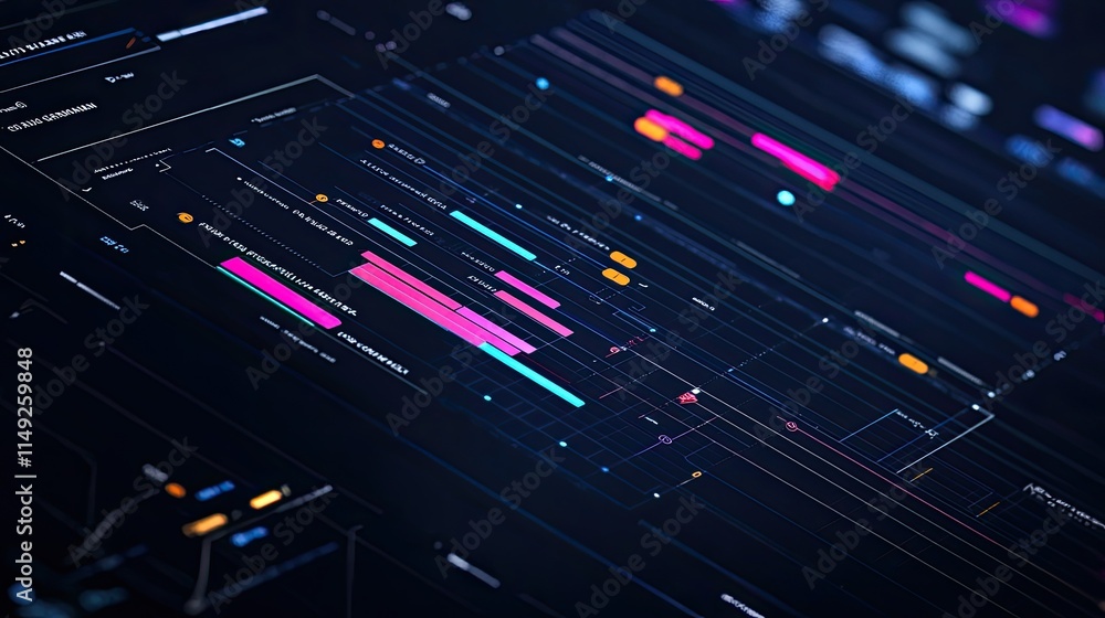 Poster abstract futuristic digital interface design neon glowing lines data visualization