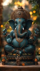 Obraz premium Majestic Ganesha Sculpture in Vibrant Green