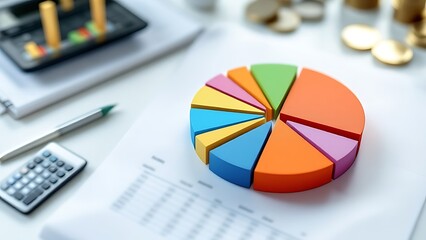 Pie chart representing a diversified portfolio, symbolizing balanced investments, risk management, and financial planning. Ideal for finance, investment strategies, and portfolio analysis.