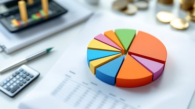 Pie chart representing a diversified portfolio, symbolizing balanced investments, risk management, and financial planning. Ideal for finance, investment strategies, and portfolio analysis.