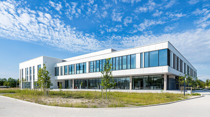 Fototapeta premium Modern hospital isolation ward exterior showcasing advanced medical facilities and compassionate care, emphasizing the importance of health infrastructure in safeguarding public well-being.
