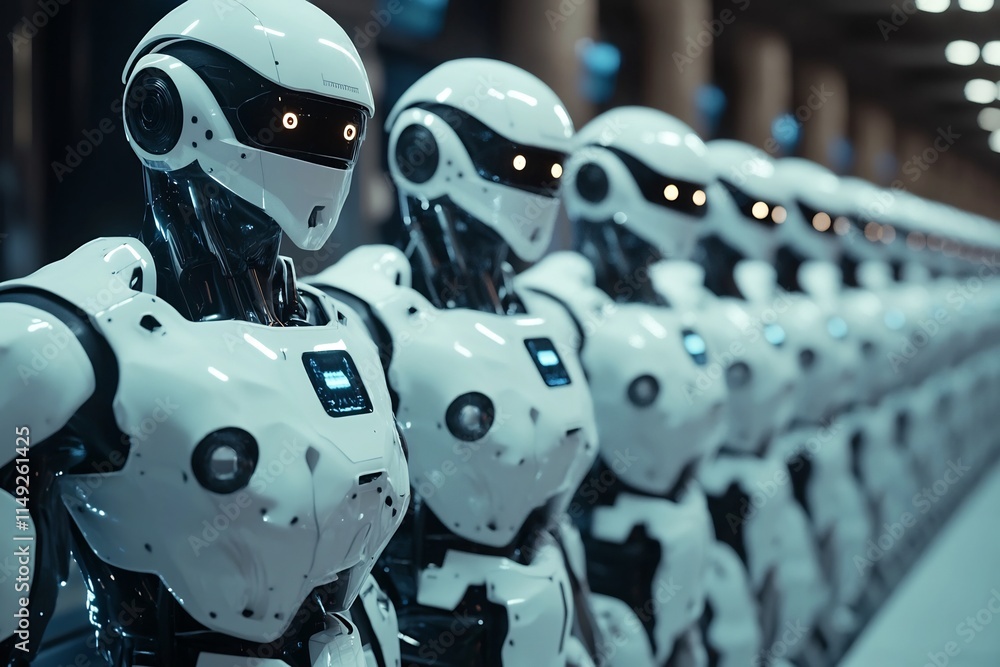 Aufkleber robots in a futuristic factory conveyor belt showcasing advanced automation technology