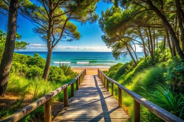 Minimalist Forest Path to Beach, Sunny Day, Blue Sky - Coastal Nature Photography