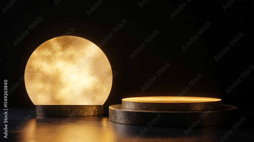Poster unique glowing circular shapes on a dark background create an artistic atmosphere.