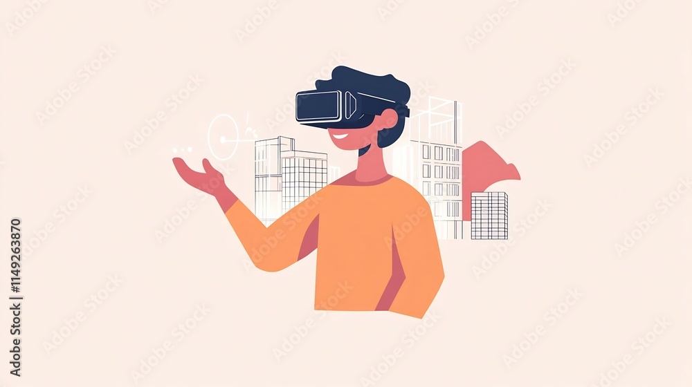 Aufkleber virtual reality architect designing a building blueprint in sleek flat style