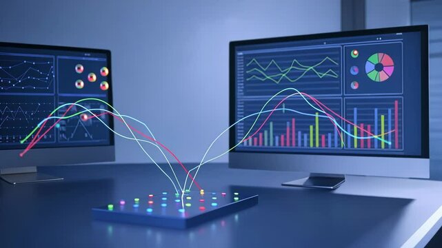 Visual representations of data analytics depicted by s of data points being transformed into actionable insights for quality control engineers.