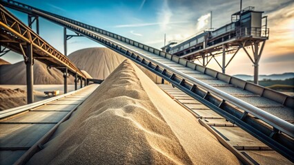 Naklejka premium Minimalist Industrial Conveyor Belt: Sand Transportation at Asphalt Plant