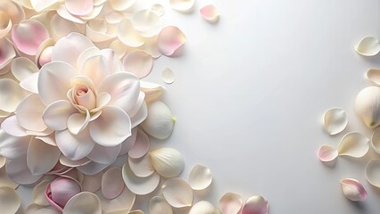 Delicate white and blush petals surrounding a central blossom, creating a serene and elegant floral arrangement