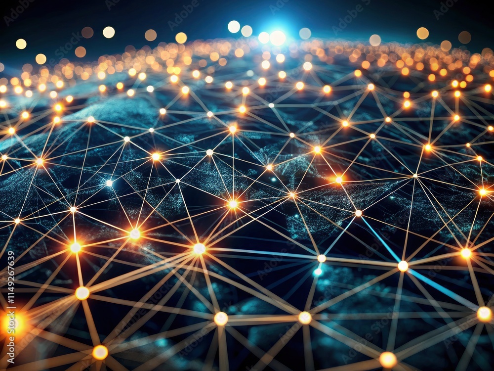 Poster abstract wallpaper depicting a low-light digital network; global data exchange visualized as connect