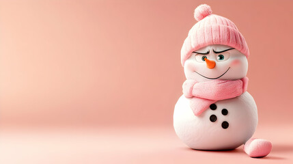3D Cute Pink Snowman Illustration