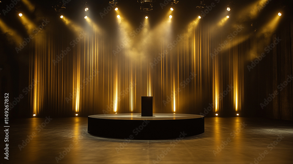 Poster illuminated stage setup with dramatic lighting ready for performance or presentation.