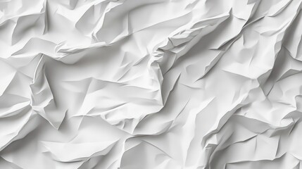 Fototapeta premium Seamless white crumpled paper background texture pattern. Tileable wrinkled high resolution arts and craft flat lay backdrop with copy space. Artistic abstract creative concept 3D rendering
