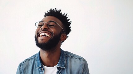 Joyful African American Man Laughing Heartily on White Background