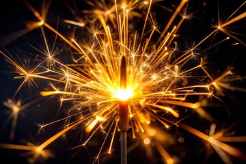 Fototapeta premium Capture the magic! New Year's Eve sparklers, dark background, festive lights, copy space. High-res JPG.