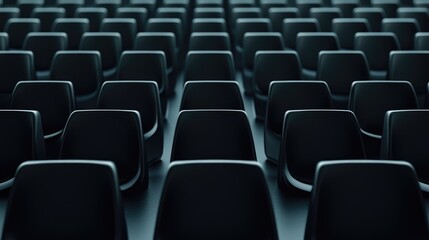 Fototapeta premium Seats of black tribune on sport stadium. empty outdoor arena. concept of fans. chairs for audience. cultural environment concept. color and symmetry. empty seats. modern stadium