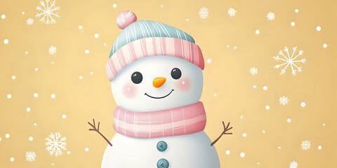 Cute Snowman Illustration Winter Background