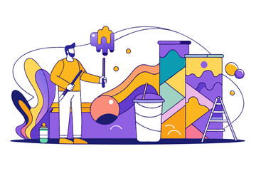 Illustration of artist painting a massive mural © T-shirt Land