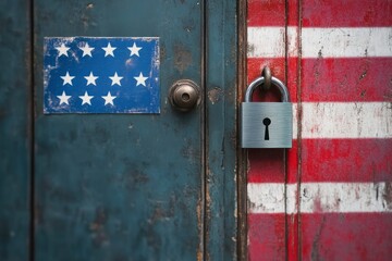 US and Nato flag on door with padlock 