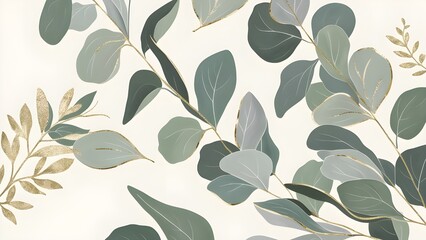 AI GENERATE, Abstract botanical illustration with overlapping eucalyptus leaves 