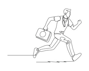 a medical professional running with a briefcase in hand and a stethoscope around their neck Ideal for emergency healthcare themes