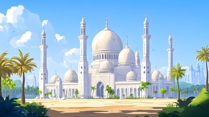 Fototapeta premium cartoon mosque scenery for soft wallpaper design collection