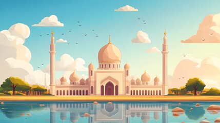 Fototapeta premium cartoon mosque scenery for soft wallpaper design collection