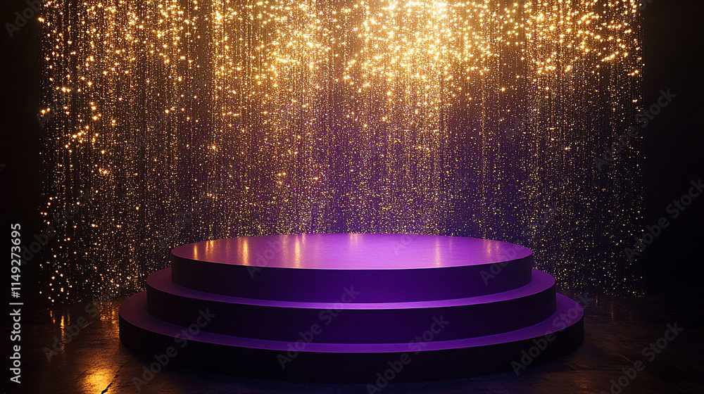 Poster stage setup with sparkling lights for an upcoming performance in a theater.