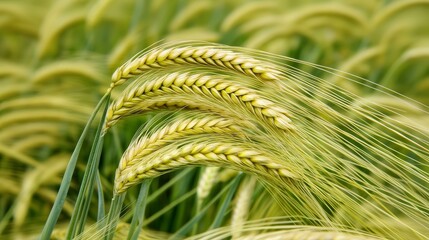 Wheat plantation. Closeup of green wheats in the field in summer. Organic sustainable agriculture for living