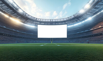 A large empty stadium with a blank screen, ready for an event or sports game.