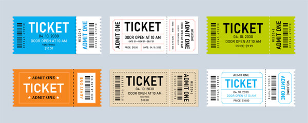 Ticket Design Templates. Classic admit one event ticket with detailed layouts. Ticket admit one, Cinema, theater, concert, play, party, event, festival, coupons