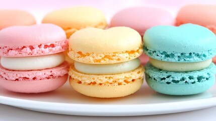 Fototapeta premium Pastel Macarons Colorful French Macaroons Delicious Dessert