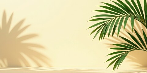 Obraz premium Serene Palm Frond Shadow on Pastel Background with Ample Copy Space for Text or Product Placement