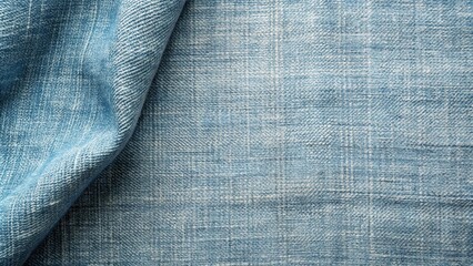 Close-up view of textured denim fabric with a softly folded section showcasing the material's weave and color