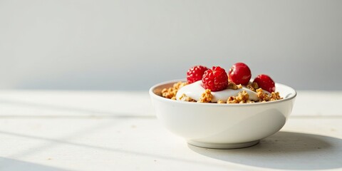 A Delightful Bowl of Granola with Creamy Yogurt and Fresh Berries, Ready for a Healthy and Delicious Breakfast