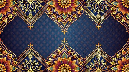 Luxurious Ornate Mandala Design Featuring Golden Accents and Deep Blue Hues Perfect for Elegant Invitations or Decorative Projects