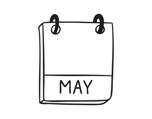 May calendar month page hand drawn doodle icon. Outline line symbol for planning. Single calendar element.