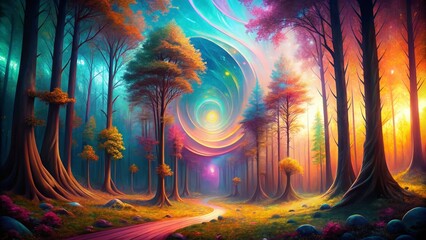 Minimalist Psychedelic Forest Dreamscape: Surreal Nature Stock Photo