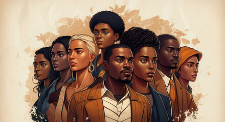 Celebrating unity black history month, group face portrait of diverse people together ,multiracial inclusion and diversity with freedom labor day concept