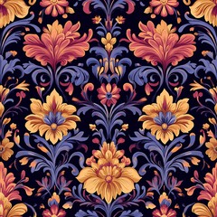 Fototapeta premium Rich Floral and Geometric Pattern in Vivid Colors