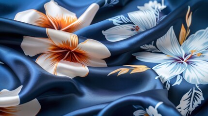 Floral Satin Fabric Resembling Cape Verde Flag’s Colors for National Celebration or Event Background