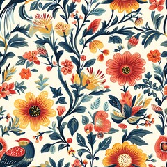 Vivid Floral Pattern with Delicate Embroidery Inspired Design
