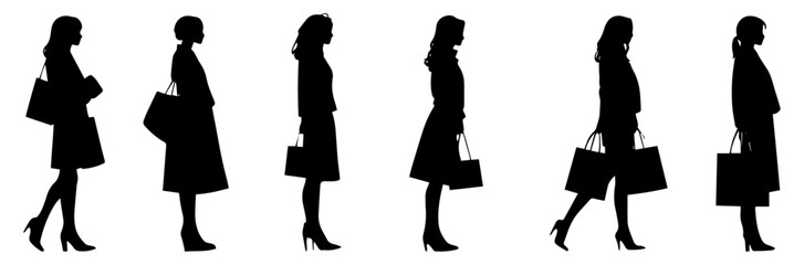 Silhouettes of Women Shopping with Bags in Stylish Outfits
