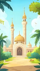 Naklejka premium cartoon mosque scenery for soft wallpaper design collection