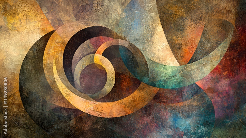 Aufkleber abstract swirling shapes in warm earthy tones and cool blues creating a dynamic textured design.