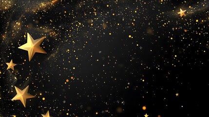 An intricate abstract background featuring shimmering black and gold star shapes, radiating elegance and sophistication in a dynamic design.
