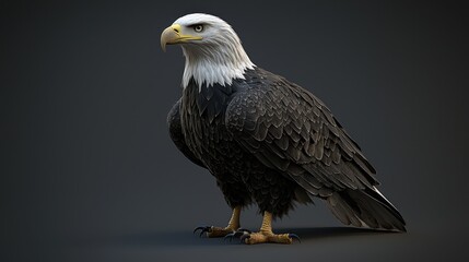 Fototapeta premium Majestic Bald Eagle Displaying Powerful Stance and Regal Feathers Against Dark Background