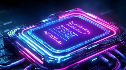 Obraz premium neon tech cpu chip cyberpunk background - cyberpunk aesthetic