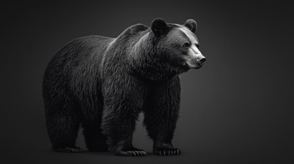 Detailed Portrait of a Full-Bodied Bear on a Dark Background Capturing the Majestic Nature of Wild Animals