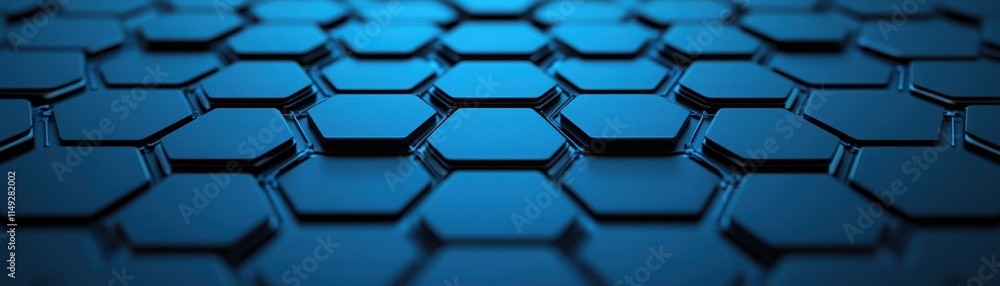 Poster a close-up view of a blue hexagonal pattern, showcasing modern design with a futuristic feel, perfec